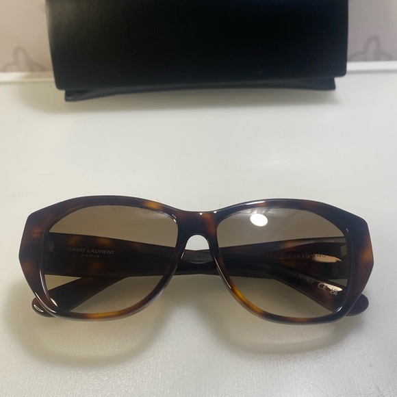 💯 - NWT SAINT LAURENT YSL SLM8/F 003 Havana Brown Gold Logo 56 mm Women's Su… - Picture 12 of 12